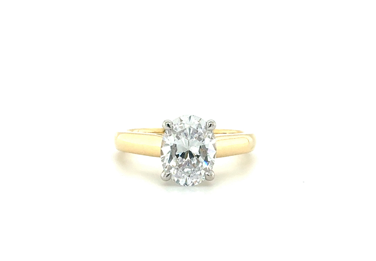 14K Two-Tone Cathedral Solitaire Engagement Ring – Oval Setting