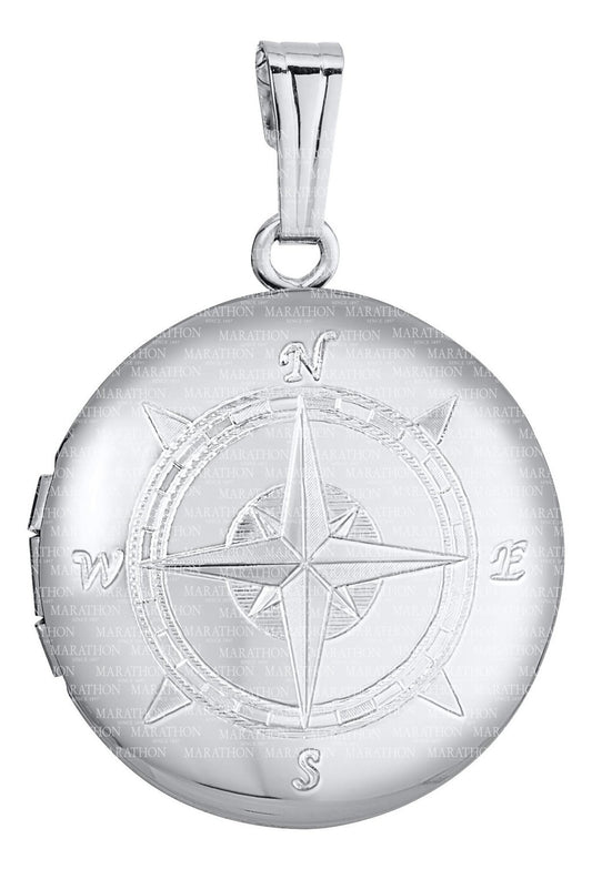 Adult Sterling Silver Round Locket with Compass
