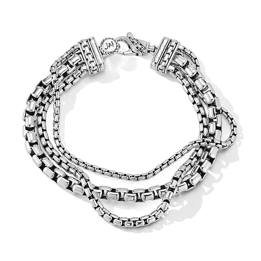 JAI Sterling Silver Triple Strand Box Chain Bracel | Silver Bracelets