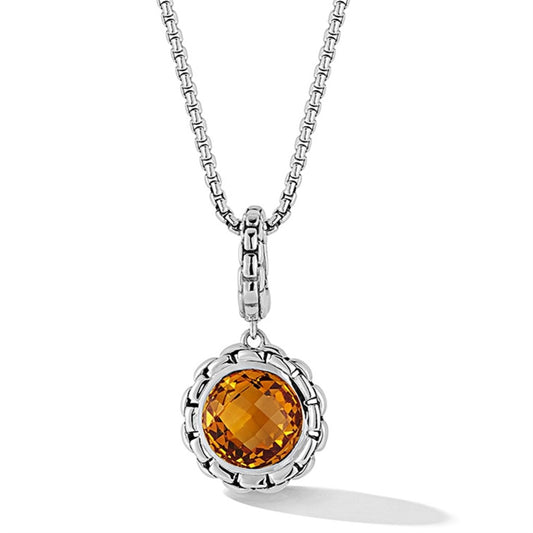 JAI Sterling Silver Box Chain Pattern Citrine Char | Silver Necklaces