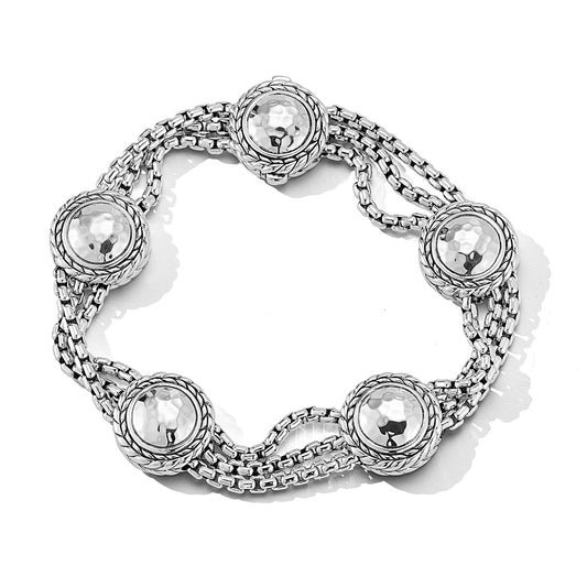 JAI Sterling Silver Multi Hammered Station Box Cha | Silver Bracelets
