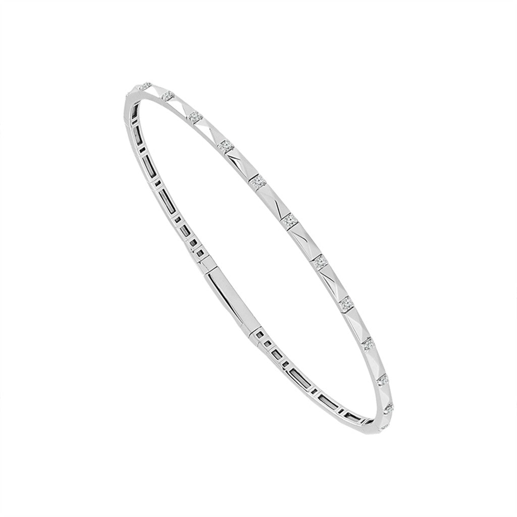 14K White Gold .16CTW Pyramid Link Diamond Flexie Bangle