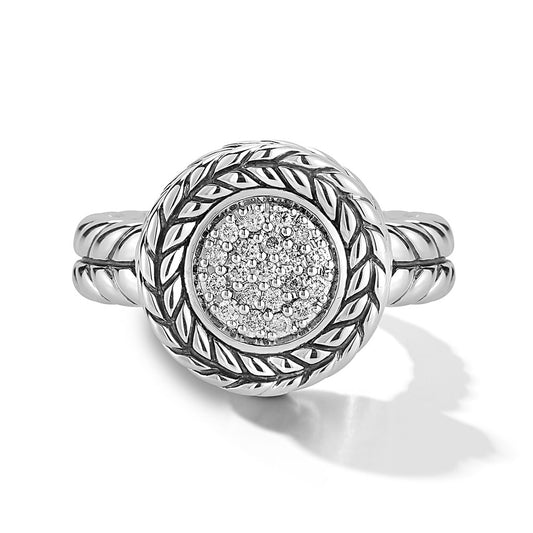 JAI Sterling Silver Diamond Box Chain Ring, Size 7 | Silver Rings