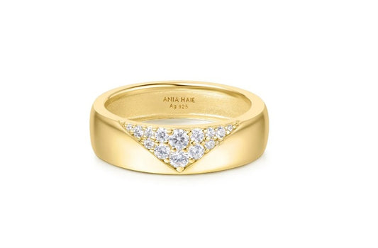 Ania Haie Gold Pavé Cubic Zirconia Bold Statement Ring (Size 7)