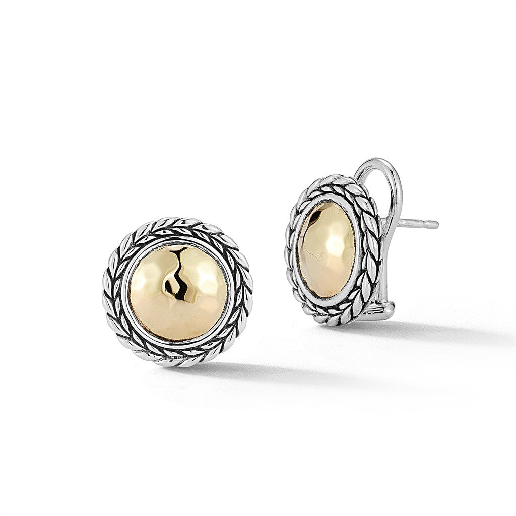 JAI Sterling Silver & 14K Gold Hammered Stud Earri | Silver Earrings