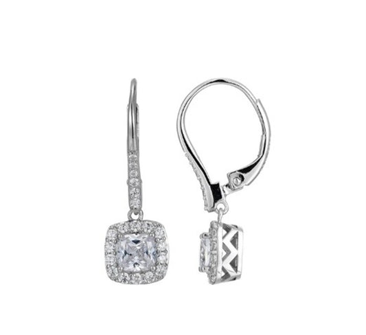 SS ELLE Radiance Cushion Cut CZ Halo Lever Back Earrings