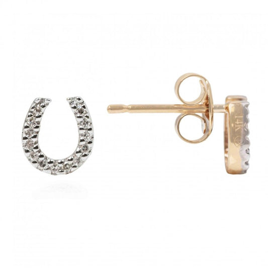 14K Yellow Gold .08CTW Diamond Horseshoe Stud Earrings