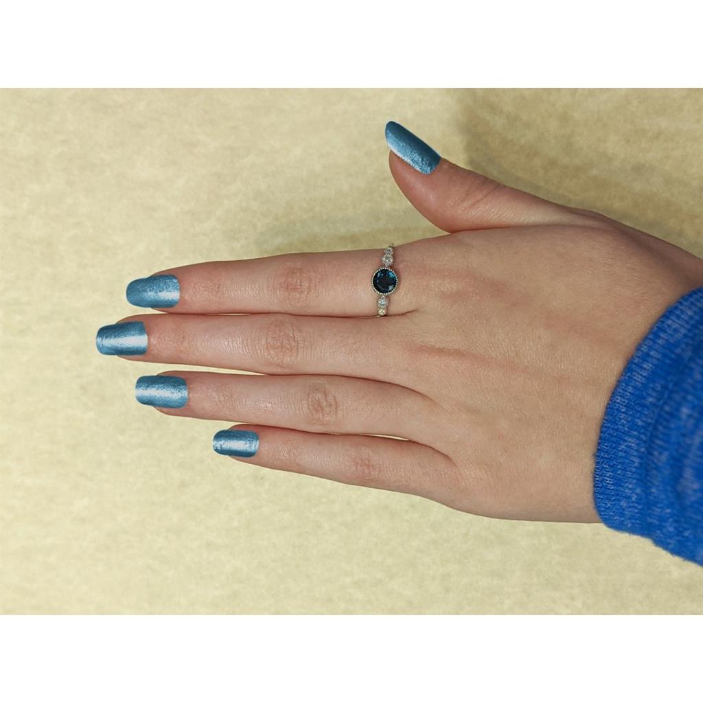 14K White Gold 1.02CT London Blue Topaz Fashion Ring with Milgrain Bezel