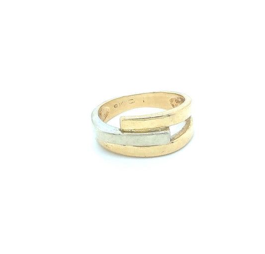 Two-Tone 14K Estate Ring with Triple Row & White Gold Center