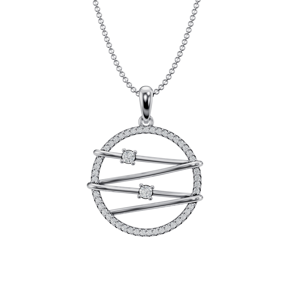 10K White Gold Diamond Circle Heart Strings Pendant – .26CTW