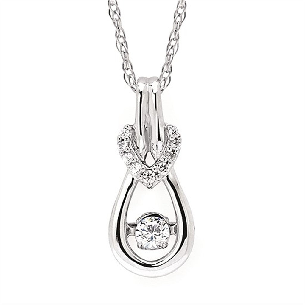 SS Shimmering Diamond Buckled Teardrop Pendant – .10CTW, 10 Round Diamonds, 18" Rope Chain