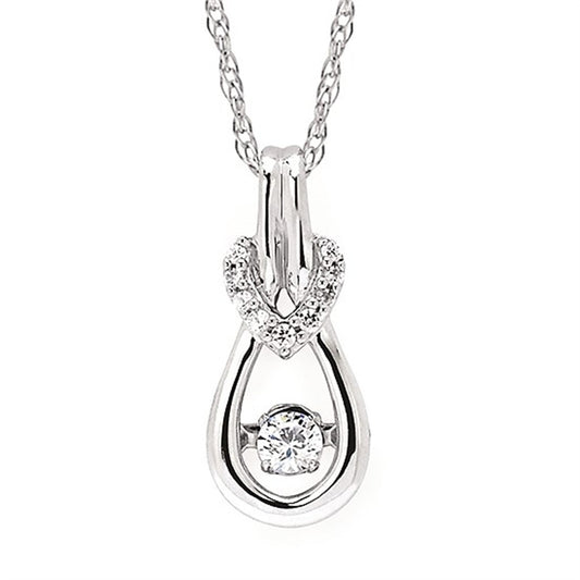 SS Shimmering Diamond Buckled Teardrop Pendant – .10CTW, 10 Round Diamonds, 18" Rope Chain
