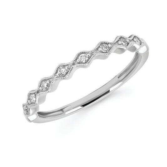 14K White Gold .09CTW Scalloped Milgrain Diamond Band