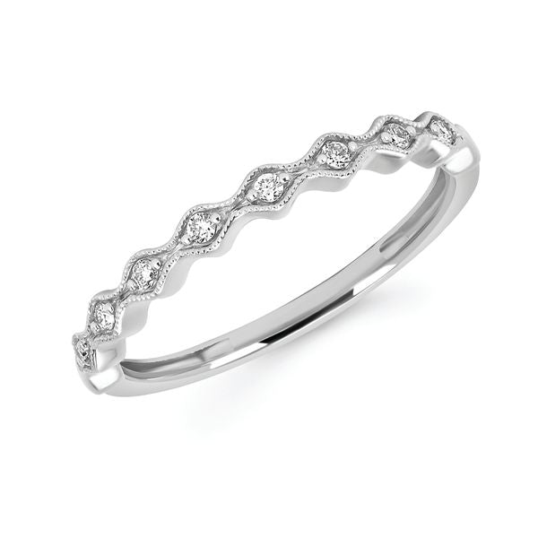 14K White Gold .09CTW Scalloped Milgrain Diamond Band