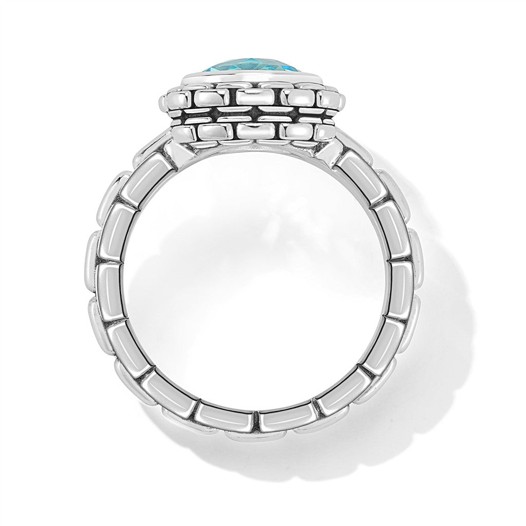 JAI Sterling Silver Box Chain Pattern Ring with Do | Silver Rings