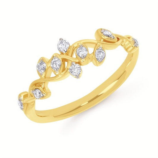 14K Yellow Gold Open Crossover Diamond Ring – .20CTW