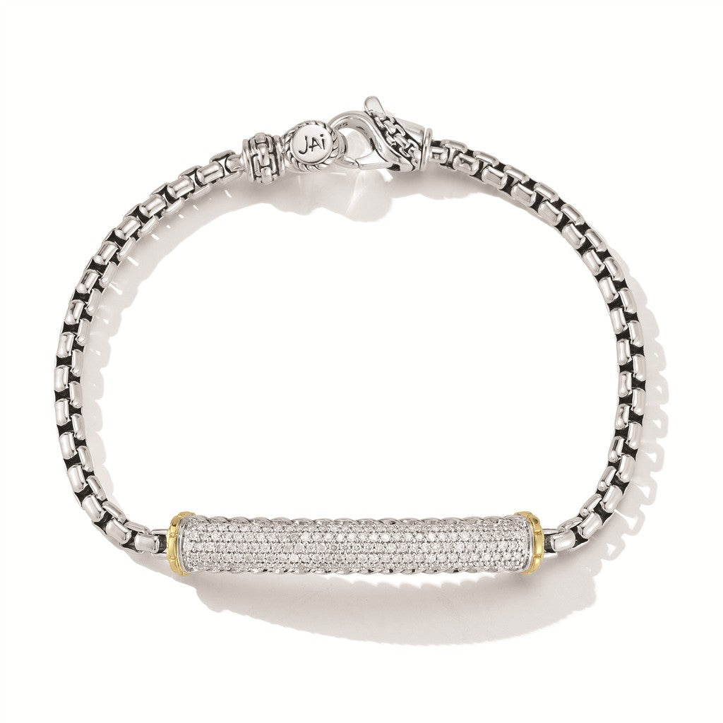 JAI Sterling Silver & 14K Gold Pave Diamond 3.7mm  | Silver Bracelets