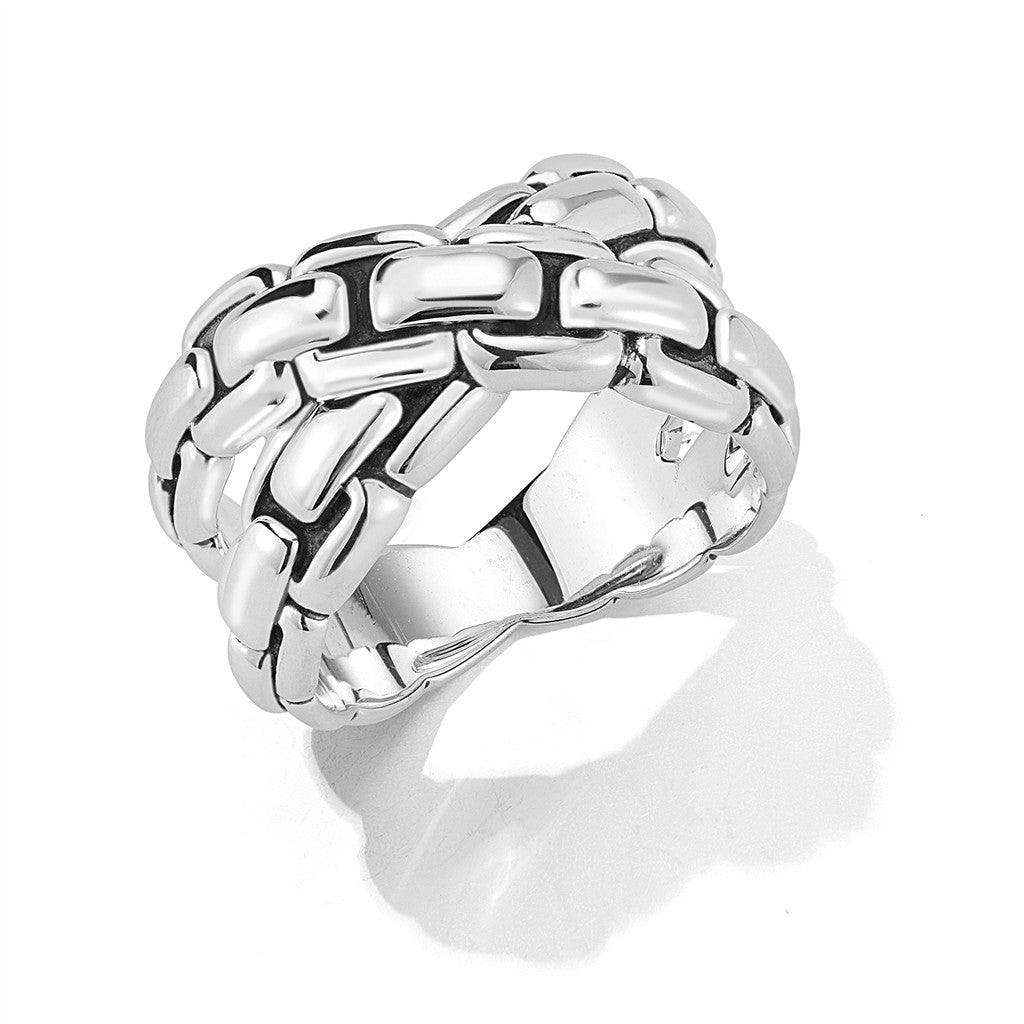 JAI Sterling Silver Graduated Criss Cross Box Chai | Silver Rings