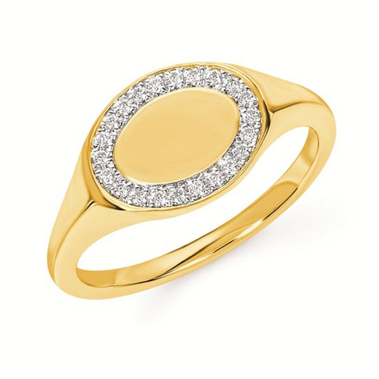 14K Two-Tone Oval Diamond Signet Ring – .11CTW