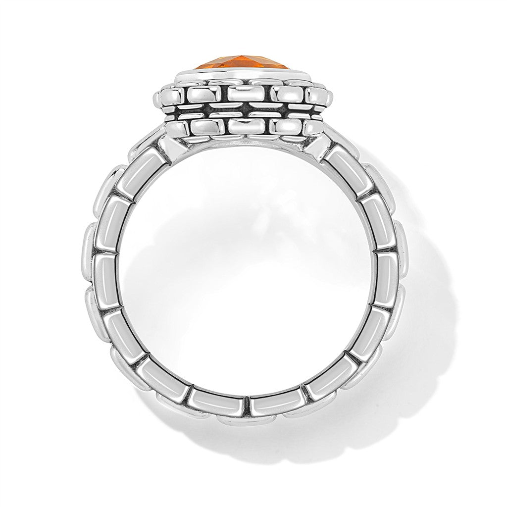 JAI Sterling Silver Box Chain Pattern Ring with Do | Silver Rings