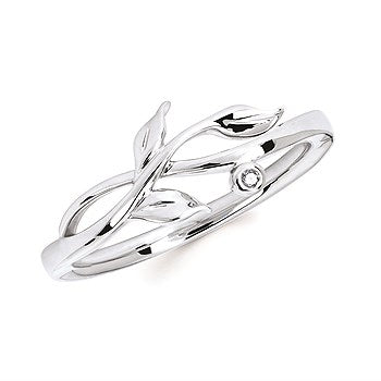 Sterling Silver Leaf & Stem Ring .01CT Size 7