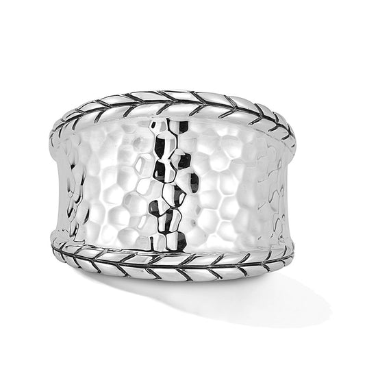 JAI Sterling Silver Hammered Saddle Ring with Bask | Silver Rings