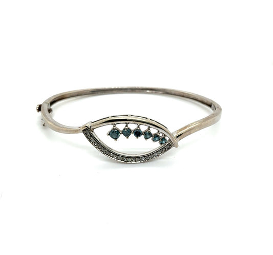 14K White Gold Estate Bracelet with Blue & White Diamonds – 10.74g