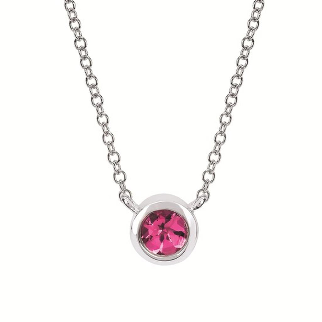 Pink Tourmaline Bezel Birthstone Pendant with 18" Chain