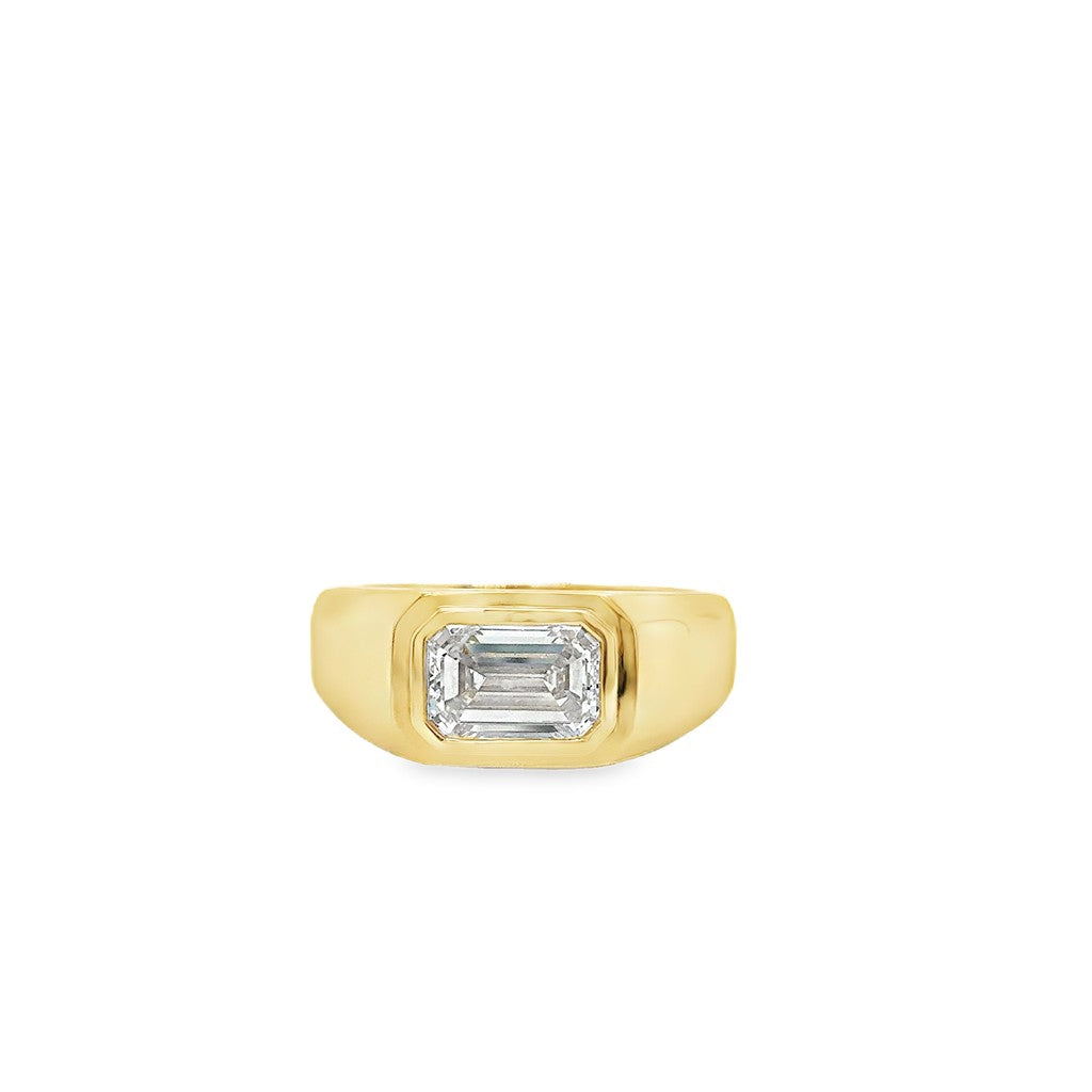 Emerald Cut Lab-Grown Diamond Men's Ring – 14K Yellow Gold Bezel Set