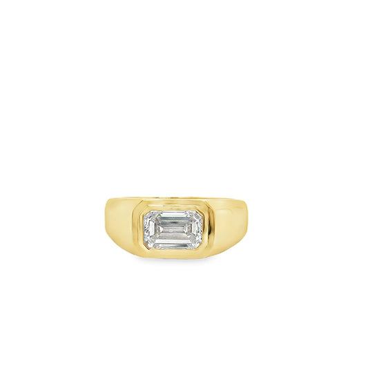 Emerald Cut Lab-Grown Diamond Men's Ring – 14K Yellow Gold Bezel Set