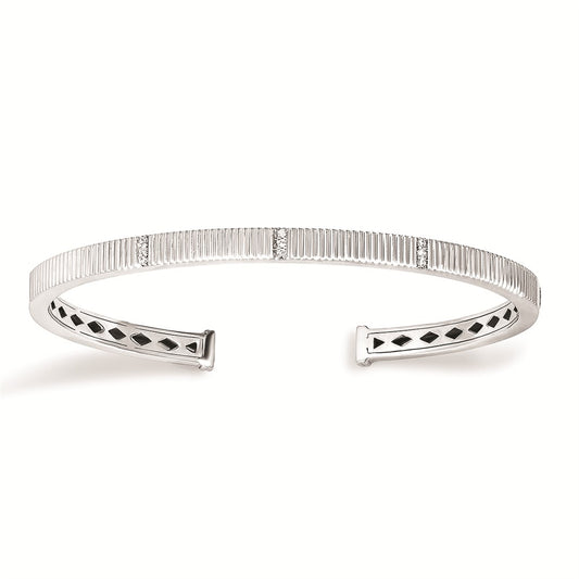 Sterling Silver Diamond Open Bangle – Elegant Hinged Design
