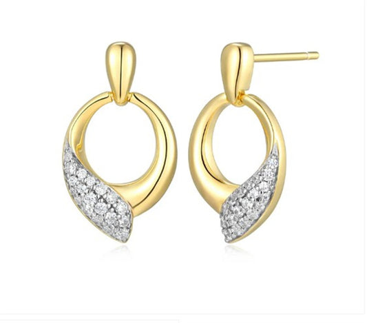Sterling Silver ELLE "Amour" Rhodium and Yellow Gold-Plated White CZ Post Earrings