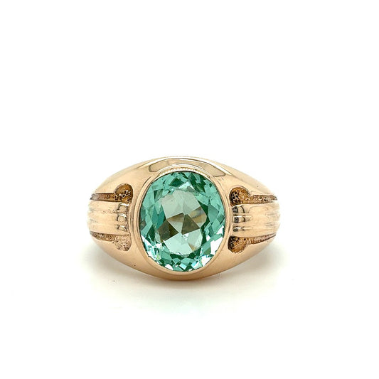 10K Yellow Gold Ring with Large Blue-Green Stone – Size 9.5