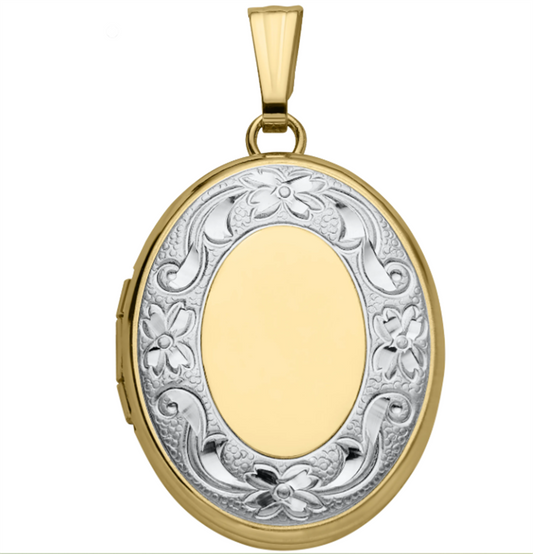 Sterling Silver & 14K Gold-Filled Engraved Oval Locket Necklace