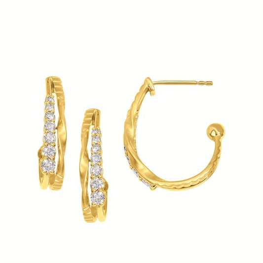 1/2 Ctw. Diamond Hoop Earrings in 10K Gold