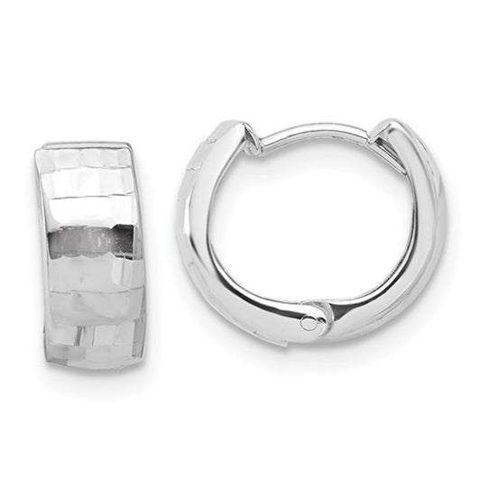 14KWG Polished and Diamond Cut Huggie Hoop Earrings