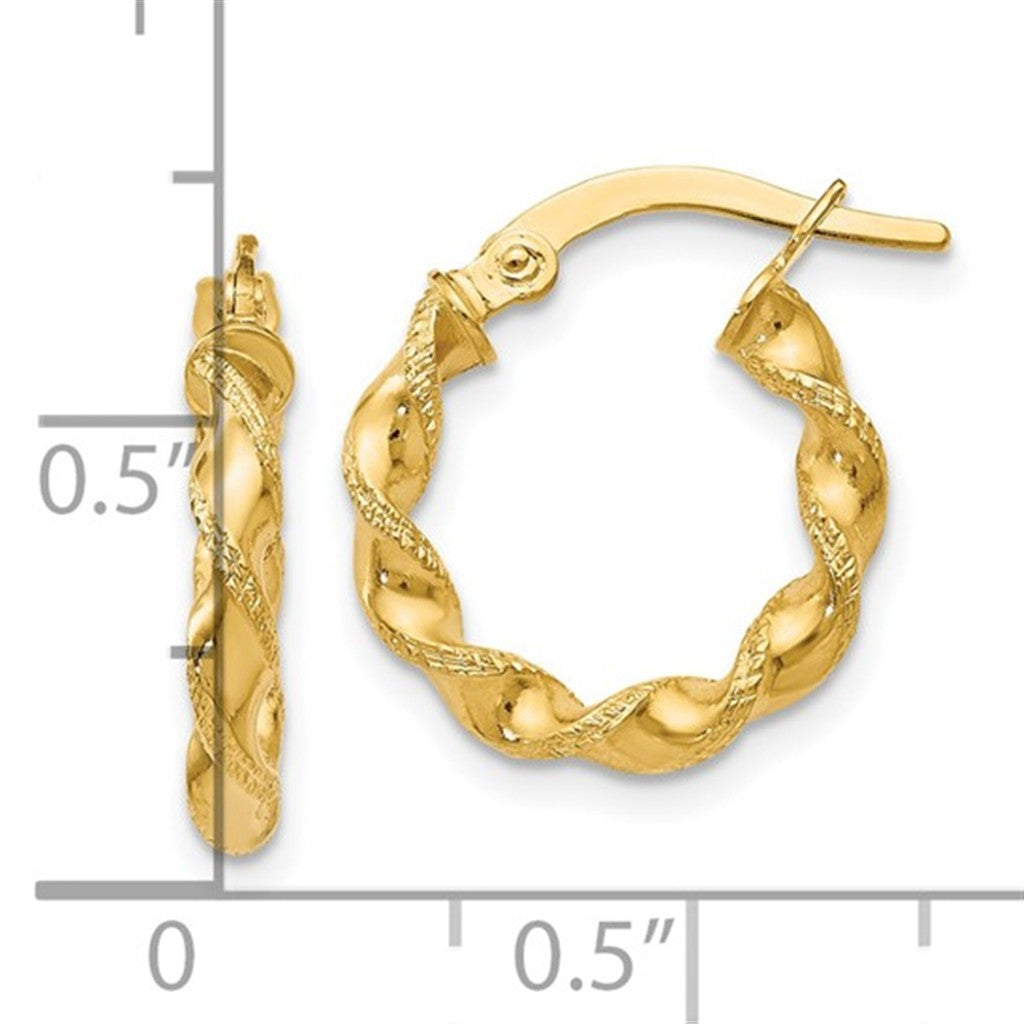 Elegant 14K Yellow Gold Twisted Hoop Earrings