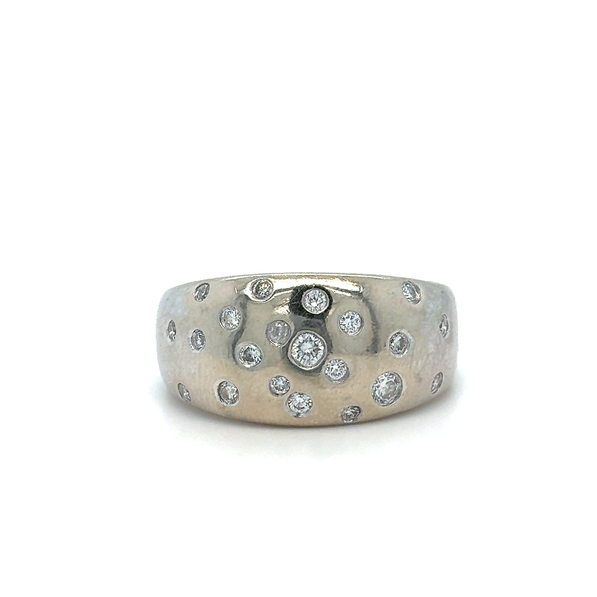 Estate 14K White Gold Scattered Diamond Flush-Set Ring