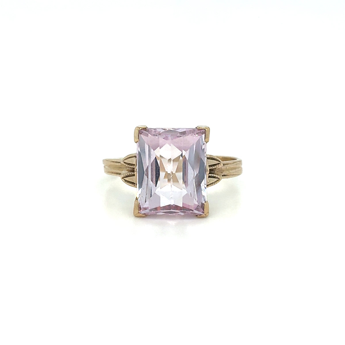 Estate 10K Yellow Gold Ring with Pink Faceted Gemstone