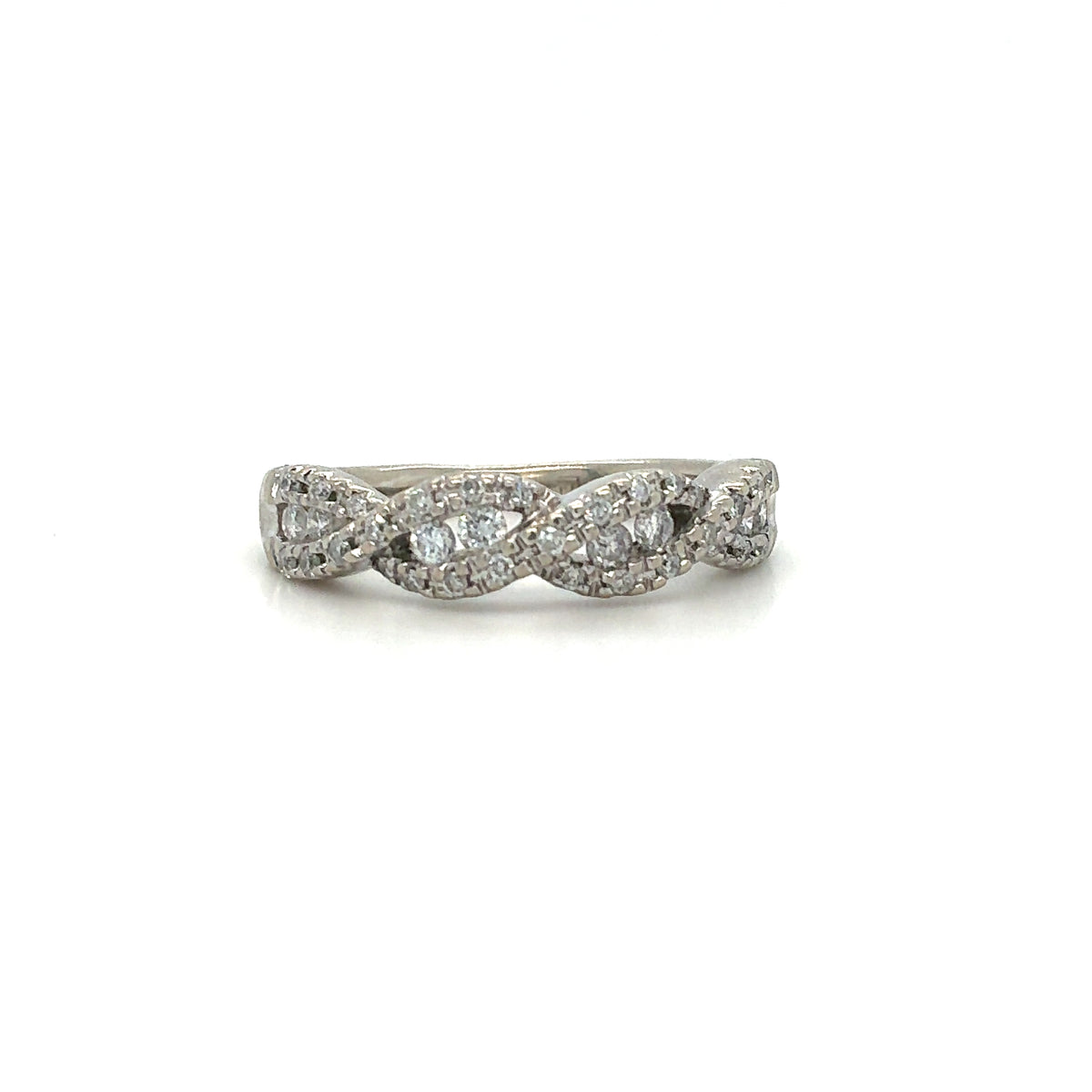 Estate 10K White Gold Ladies Twisted Diamond Ring – Size 5.5