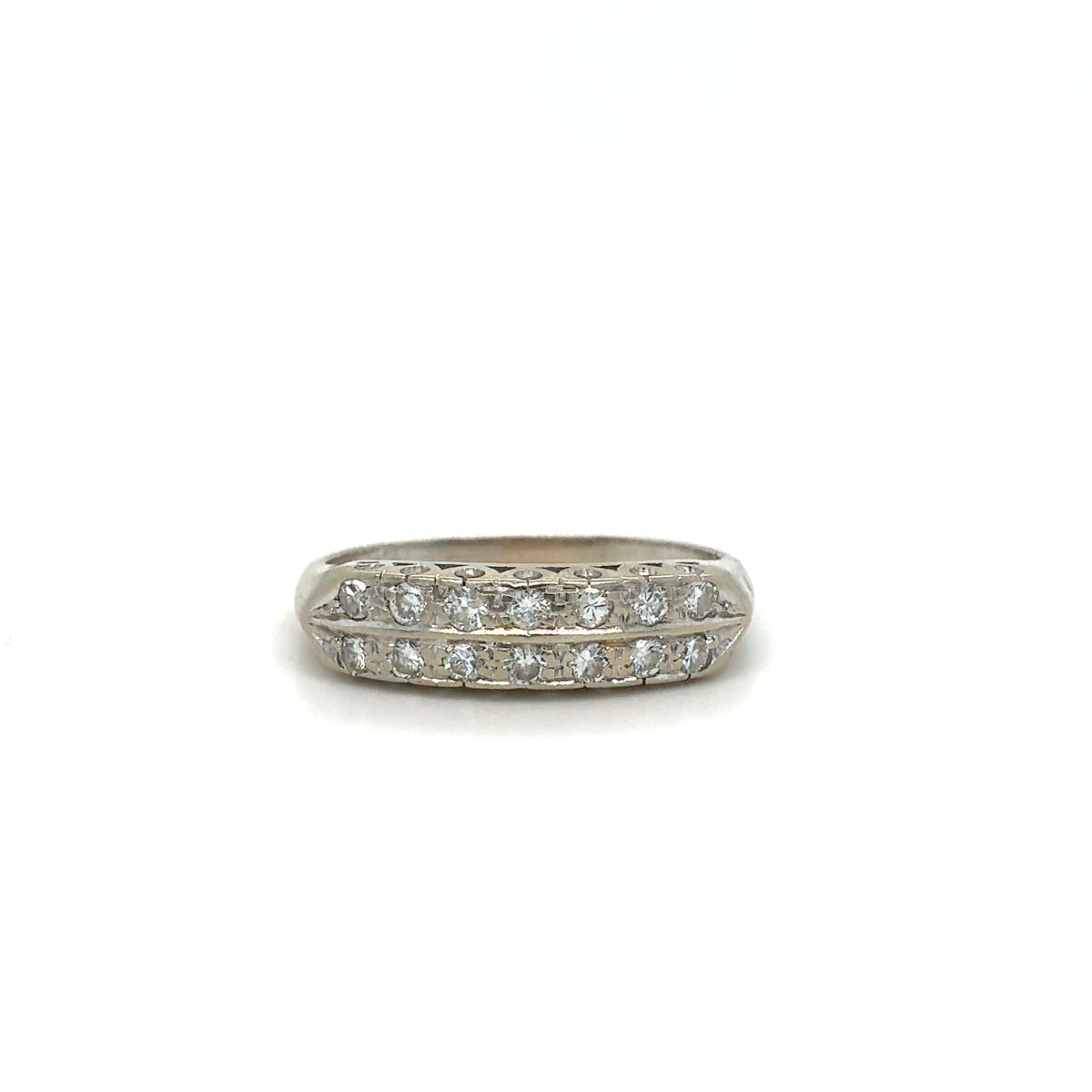 Estate 14K White Gold Ladies Double-Row RBC Wedding Band with Knife Edge – Size 8.5