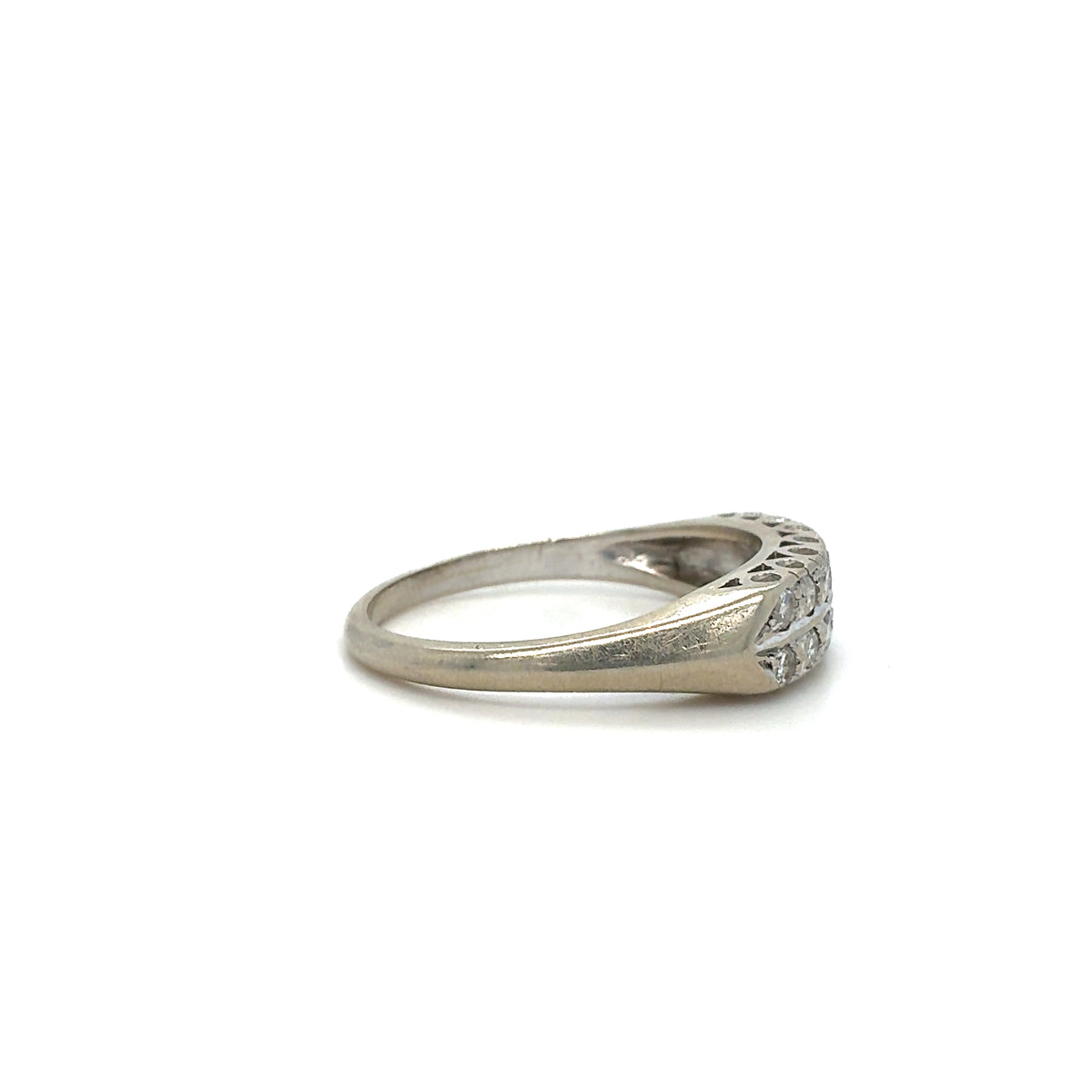 Estate 14K White Gold Ladies Double-Row RBC Wedding Band with Knife Edge – Size 8.5