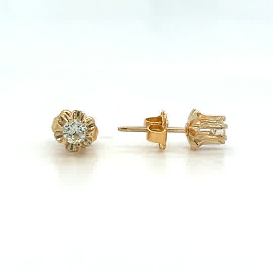 Estate 14K Yellow Gold Buttercup Round Brilliant-Cut Diamond Stud Earrings – Approx. .25ctw