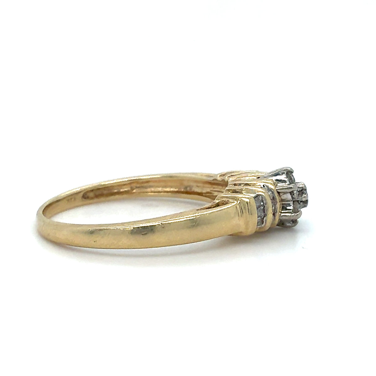 Estate 14K Two-Tone Ladies Flower Cluster Ring with Rounds & Baguettes – Size 8