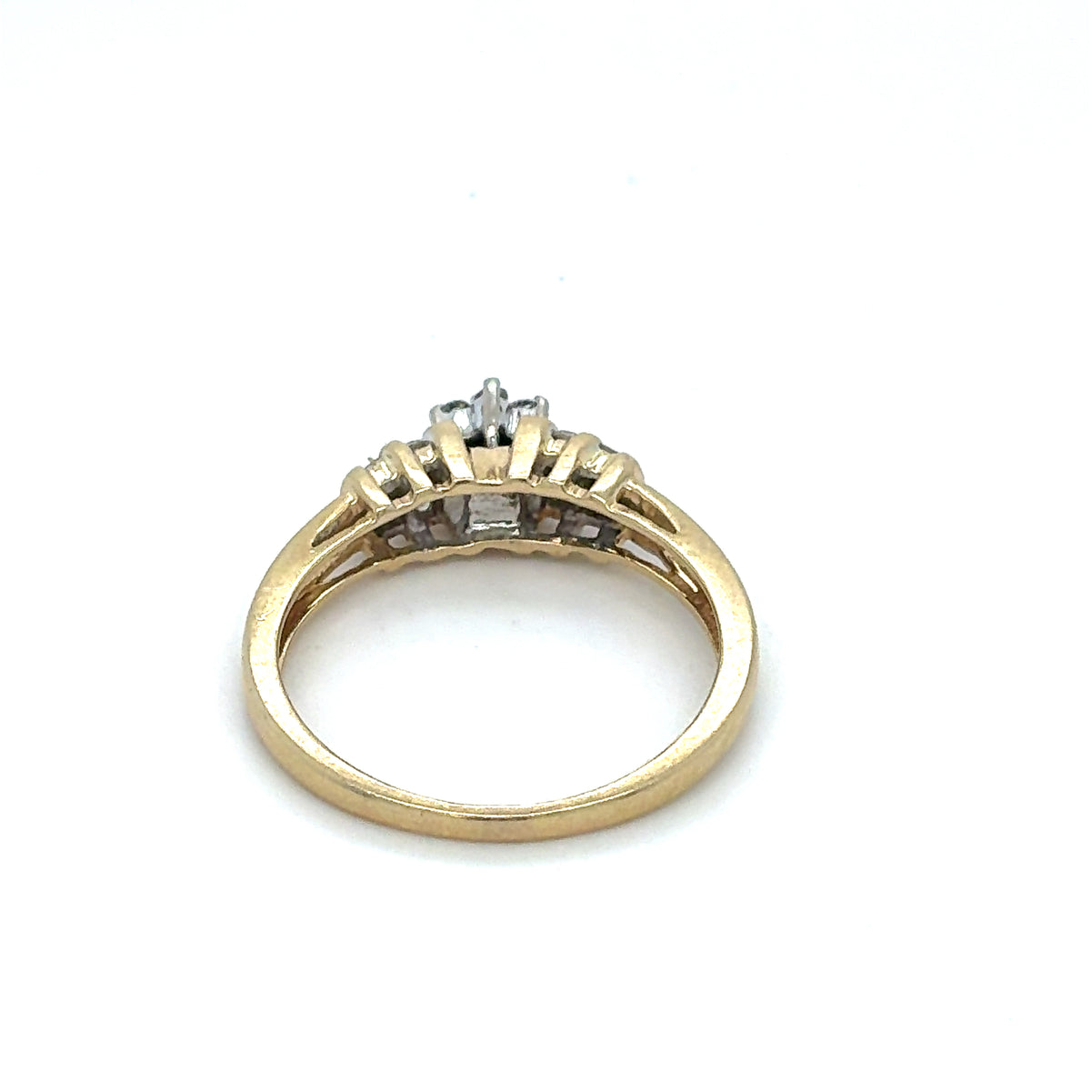 Estate 14K Two-Tone Ladies Flower Cluster Ring with Rounds & Baguettes – Size 8
