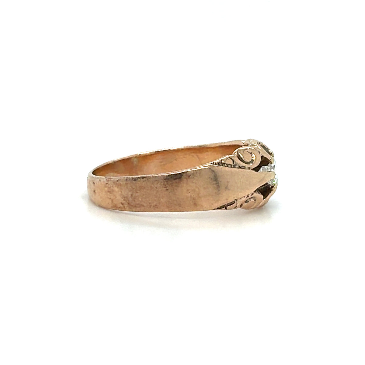 Estate 10K Yellow Gold Ladies Filigree Ring with Round Brilliant-Cut Center – Size 5.25