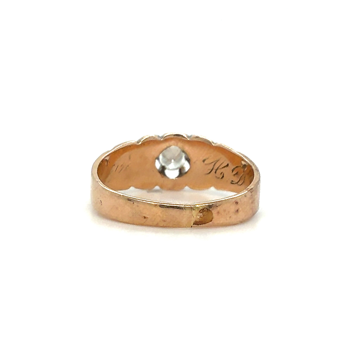 Estate 10K Yellow Gold Ladies Filigree Ring with Round Brilliant-Cut Center – Size 5.25
