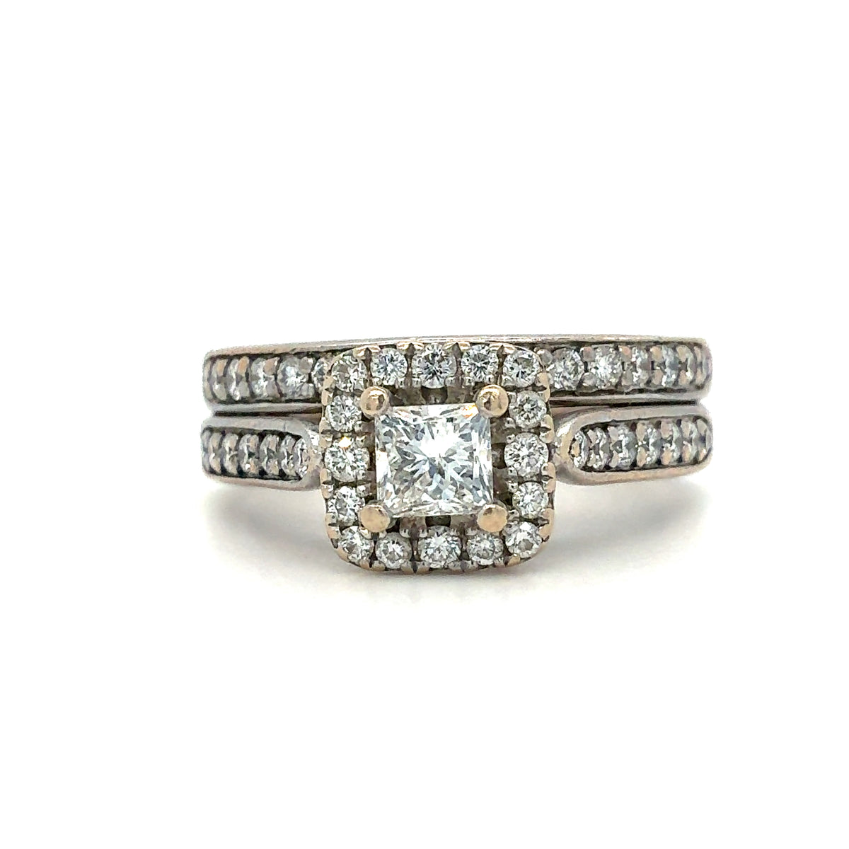Estate 14K White Gold “The Leo” Bridal Set with Princess-Cut Center & RBC Accents – Size 6