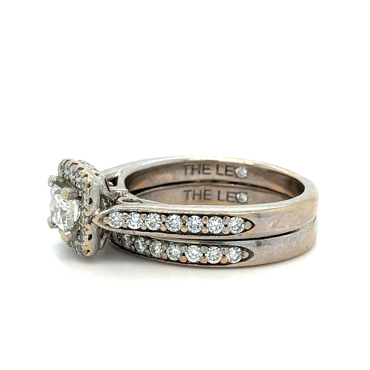 Estate 14K White Gold “The Leo” Bridal Set with Princess-Cut Center & RBC Accents – Size 6