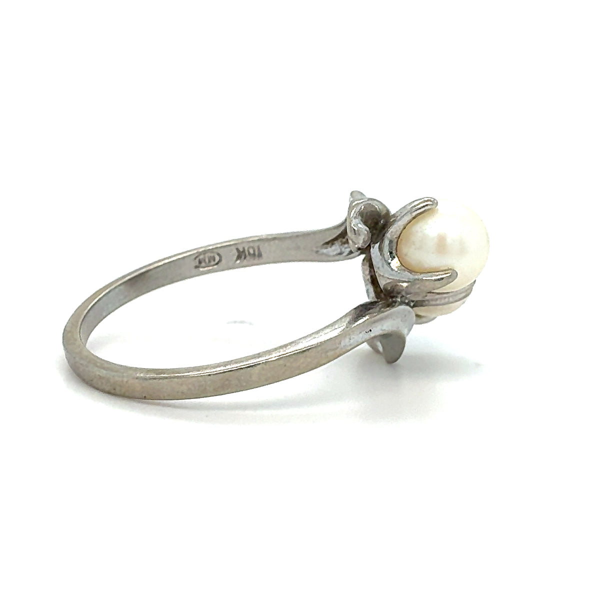Estate 10K White Gold Double Pearl Ladies Ring – Size 7